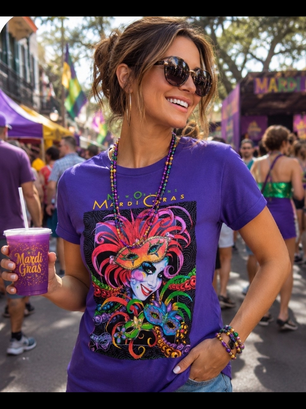 2017 New Orleans Mardi Gras Graphic T-Shirt Purple Women's Size M Festival Tee